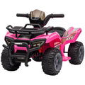 Aosom Kids Atv Four Wheeler Ride On Car, Motorized Quad, 6V Battery Powered Electric Quad With Songs For 18 36 Months, Pink Pink Iron Plastic