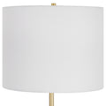 Lily 28 Inch Accent Lamp, White Round Hardback Drum Shade, Black, Gold White Black Fabric Metal