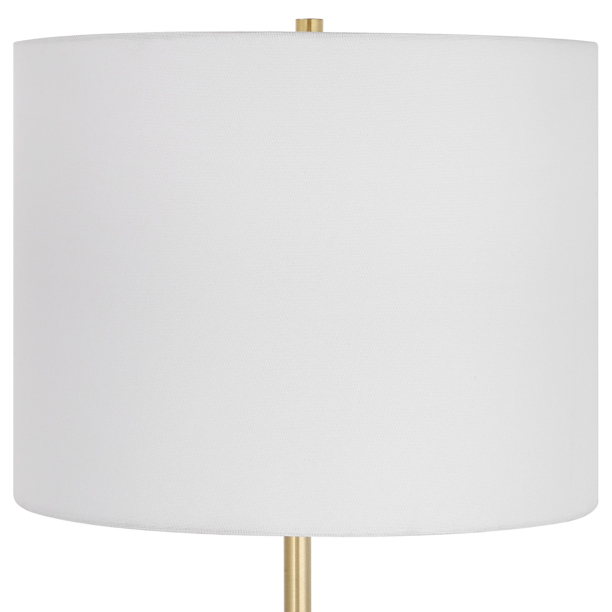 Lily 28 Inch Accent Lamp, White Round Hardback Drum Shade, Black, Gold White Black Fabric Metal