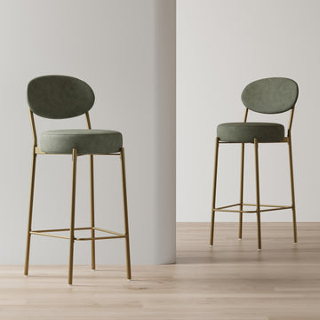 29'' H Seat Height Upholstered Bar Stools Set Of 2 Faux Leather Counter Dining Stool With Golden Legs Modern Round Kitchen Chairs Green Green Dining Room Foam Dry Clean Round Modern Set Of 2 Foam