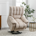 Massage Recliner Chair Electric Power Lift Recliner Chairs With Heat, Vibration, Side Pocket For Living Room Bedroom, Beige Beige Velvet