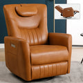 Yellow Brown Leatheraire Swivel And Rocker Power Recliner Chair With Lumbar And Neck Support Pillow, Heavy Duty Motion Mechanism With Usb And Type C Yellow Brown Faux Leather Power Push Button Metal Primary Living Space Medium Firm Tight Back Heavy Duty