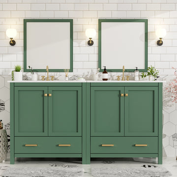 60" Green Bathroom Vanity Set With Double Vanities Separate , Double Ceramic Sinks, Storage Shelf, And Divided Drawers Mirror Not Included Modern Bathroom Solution For Spacious Bathrooms Green