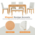Farmhouse 6 Piece Dining Table Set With Storage Table, Kitchen Table Set With Drawer, Storable Bench And Upholstered Dining Chairs, Natural Beige Wood Dining Room Bench Seating Acacia Rectangular Dining Table With Chair And Bench Upholstered Chair Wood