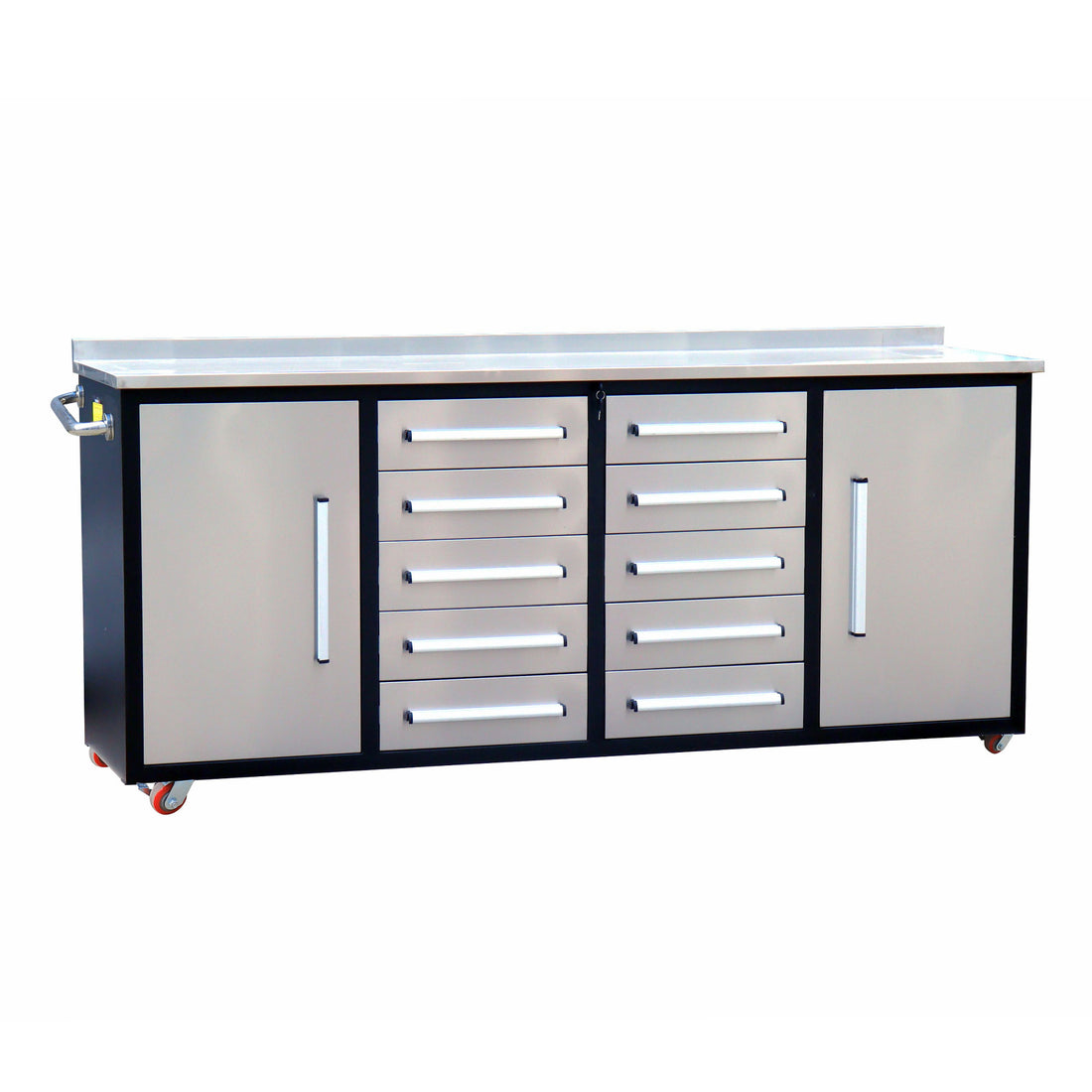 7Ft Storage Cabinets With Workbench 10 Drawers & 2 Cabinets Silver Silver Steel