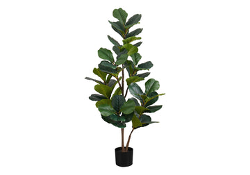 Artificial Plant, 49" Tall, Fiddle Tree, Indoor, Faux, Fake, Floor, Greenery, Potted, Real Touch, Decorative, Green Leaves, Black Pot Green Foam Plastic