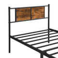 Twin Xl Size Metal Bedframe,Headboard With Wood Panel Decoration,Black Black Brown Metal
