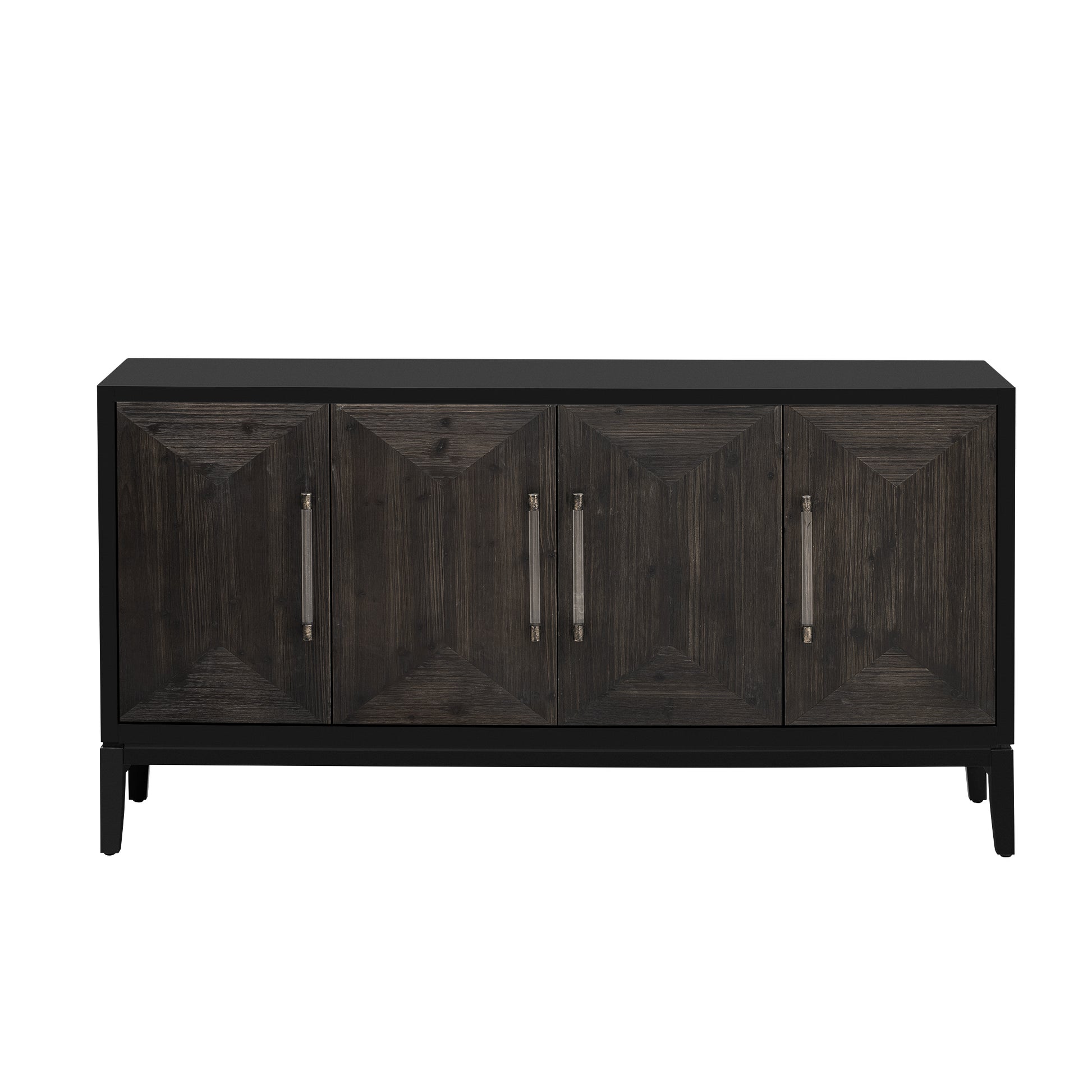 Versatile Four Door Sideboard With Brushed Doors And Fir Veneer,Featuring Elegant Handles,Perfect For Various Spaces. Black American Design Mdf