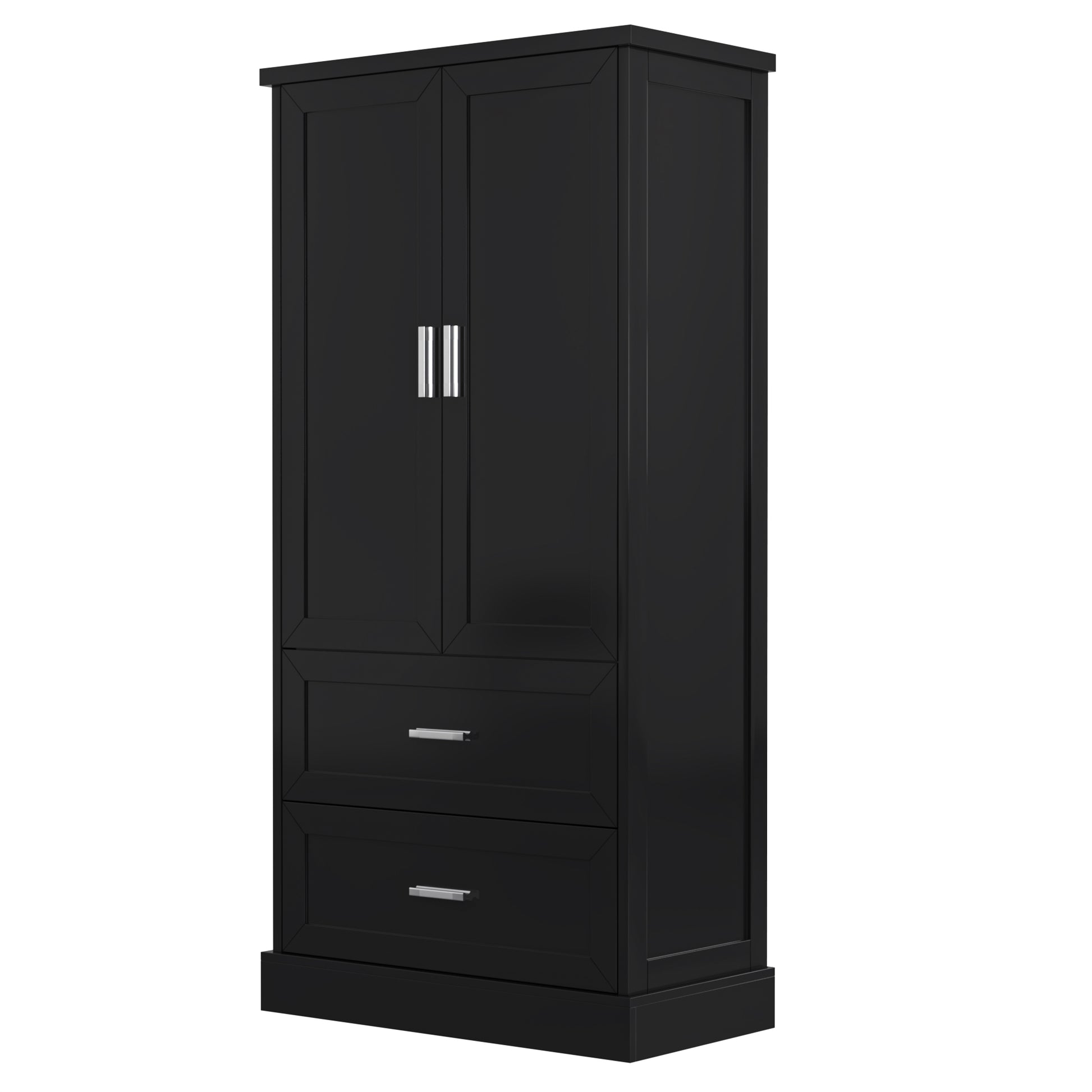 Tall Bathroom Storage Cabinet, Cabinet With Two Doors And Drawers, Adjustable Shelf, Mdf Board, Black Black Mdf