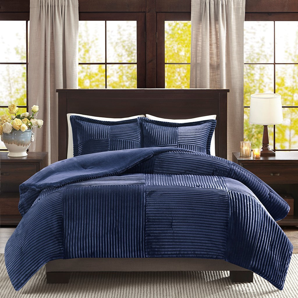 Plush Down Alternative Comforter Set Queen Navy Polyester