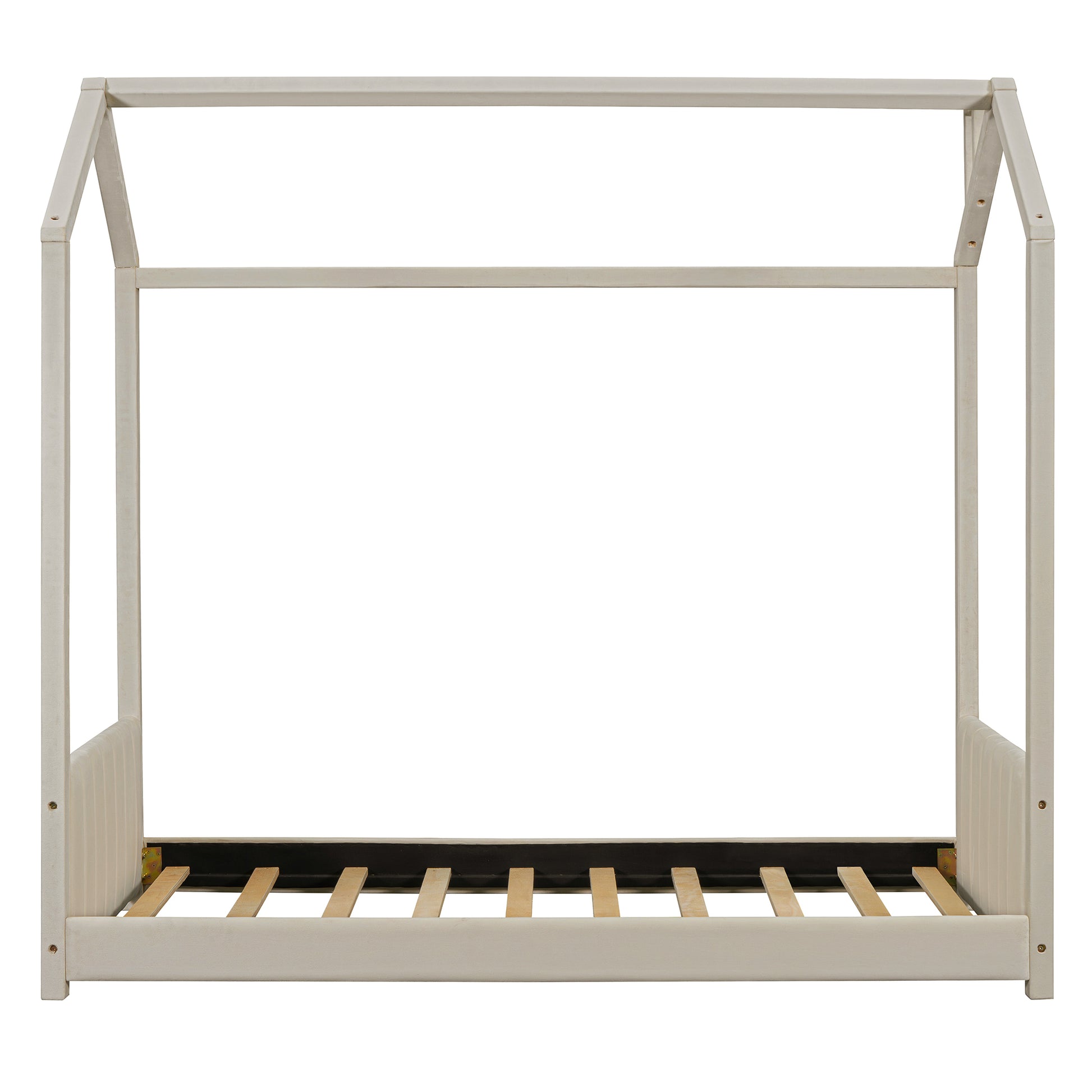 Twin Size Velvet House Bed Wood Bed, Beige Old Sku: Lp000125Aaa Beige Velvet