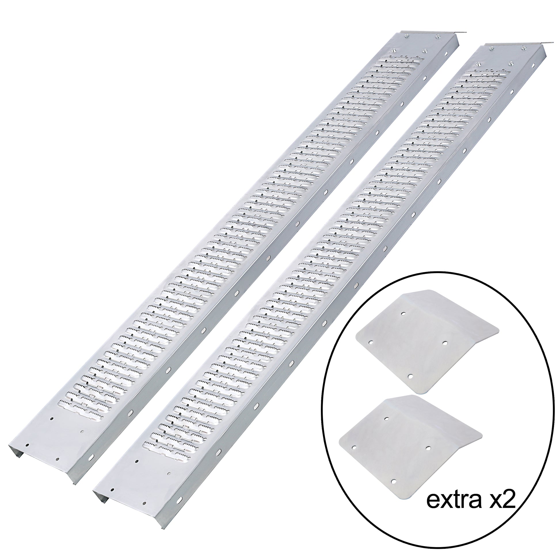 77" L Loading Ramps, 960Lbs Capacity Loading Ramps For Pickup Trucks, Steel Motorcycle Ramp, Dirt Bike Ramp For Truck, Lawn Mower, Snowblower, Atv, Quad, Pack Of 2 ,With 4Pcs Pedal Silver Steel