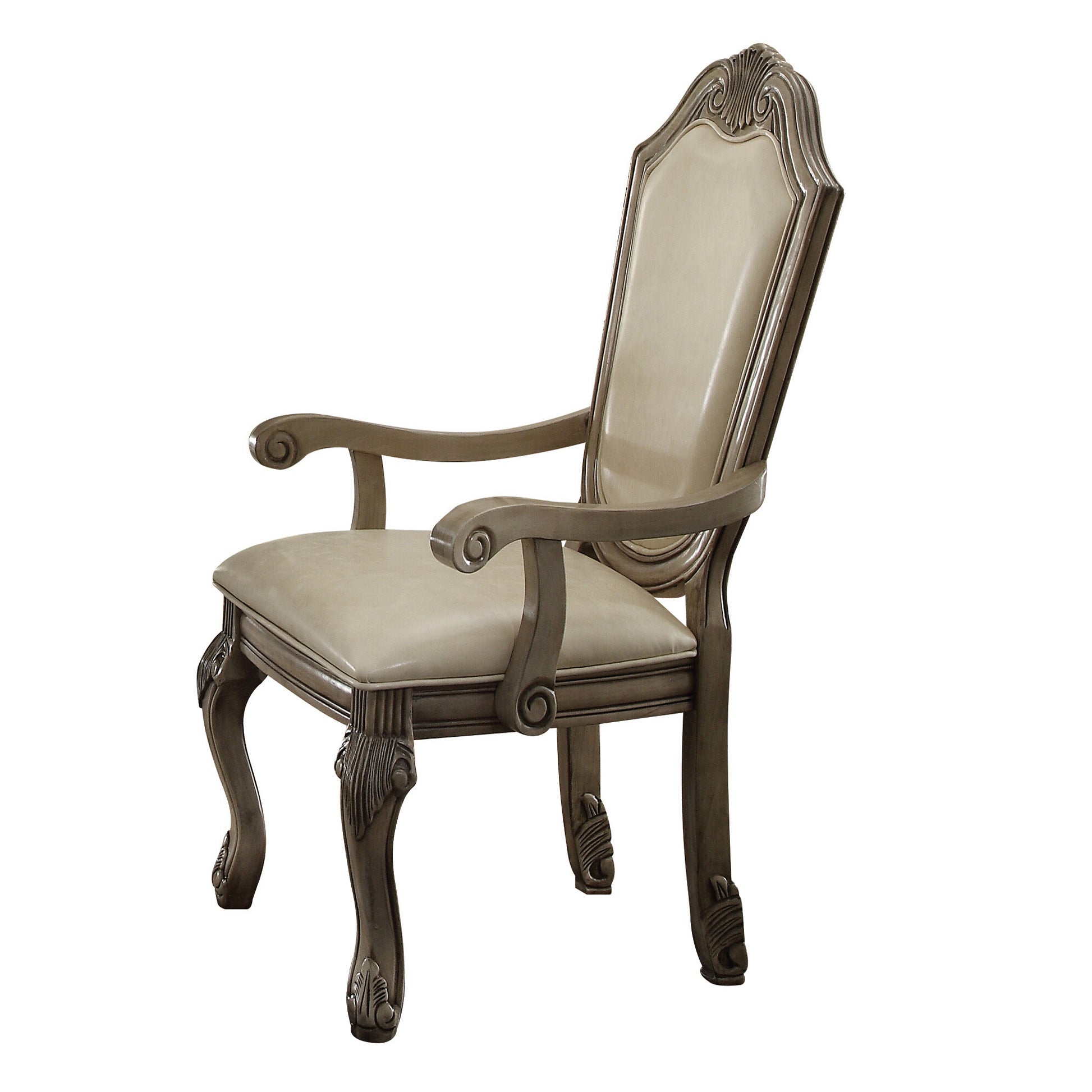 Antique White Solid Back Arm Chairs Set Of 2 Solid Antique White Dining Room Foam Luxury Arm Chair Solid Back Set Of 2 Foam Wood Fabric