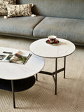 Coffee Table Ceramic Coffee Table, Mdf Painting Double Layer Coffee Table For Living Room, White Ceramic And Coffee Brown Bottom Shelf Black White Ceramic Mdf