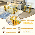 Golden Stainless Steel End Table, Double Layer, Clear Tempered Glass End Table, For Bed Room, Living Room Clear,Gold Modern Open Storage Rectangular Stainless Steel,Tempered Glass