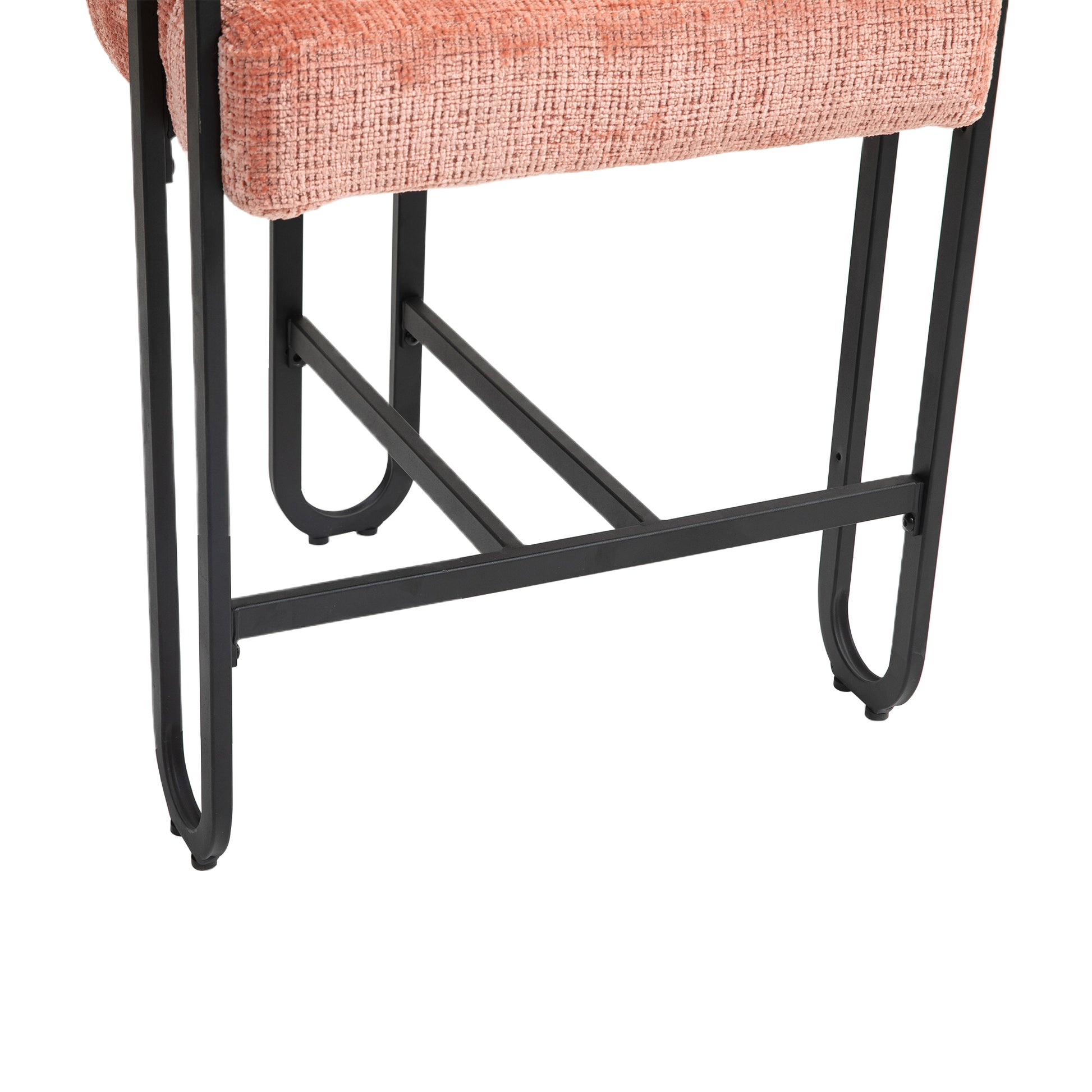 Coolmore Bar Stools Set Of 2, Modern Bar Stool With Back, Black Metal Frames, Upholstered Bar Stools For Kitchen Island, Pub, Club Pink Chenille Pink Foam Chenille