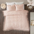 Tufted Cotton Chenille Medallion Fringe Coverlet Mini Set Blush King Cal King King Blush Cotton
