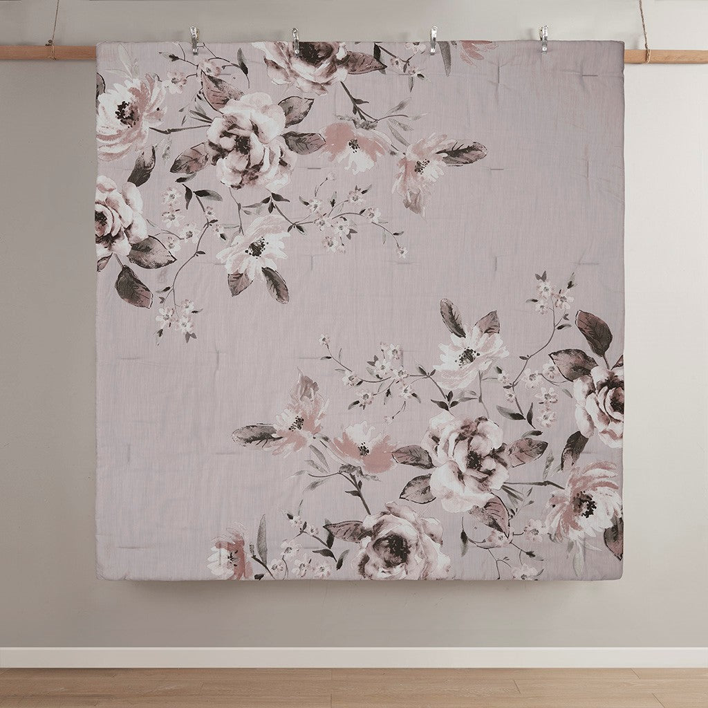 3 Piece Floral Printed Comforter Set Lilac Full Queen Full Lilac Cotton