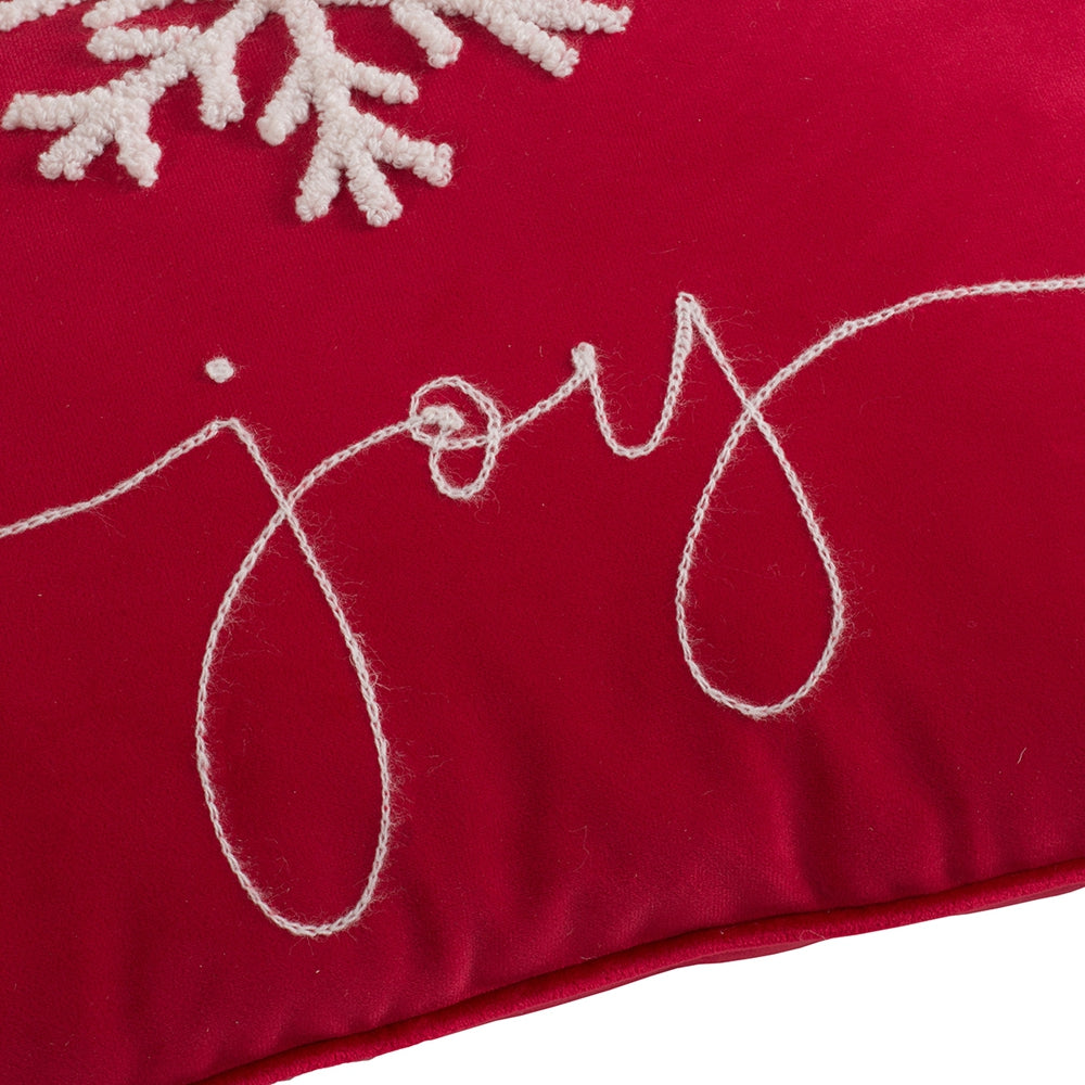 Set Of 2, 18X12" Black And Red Velvet Pillow With Embroidered Joy And Frosty Snowflake, For Christmas Halloween Holiday Decor Black,Red Acrylic,Polyester