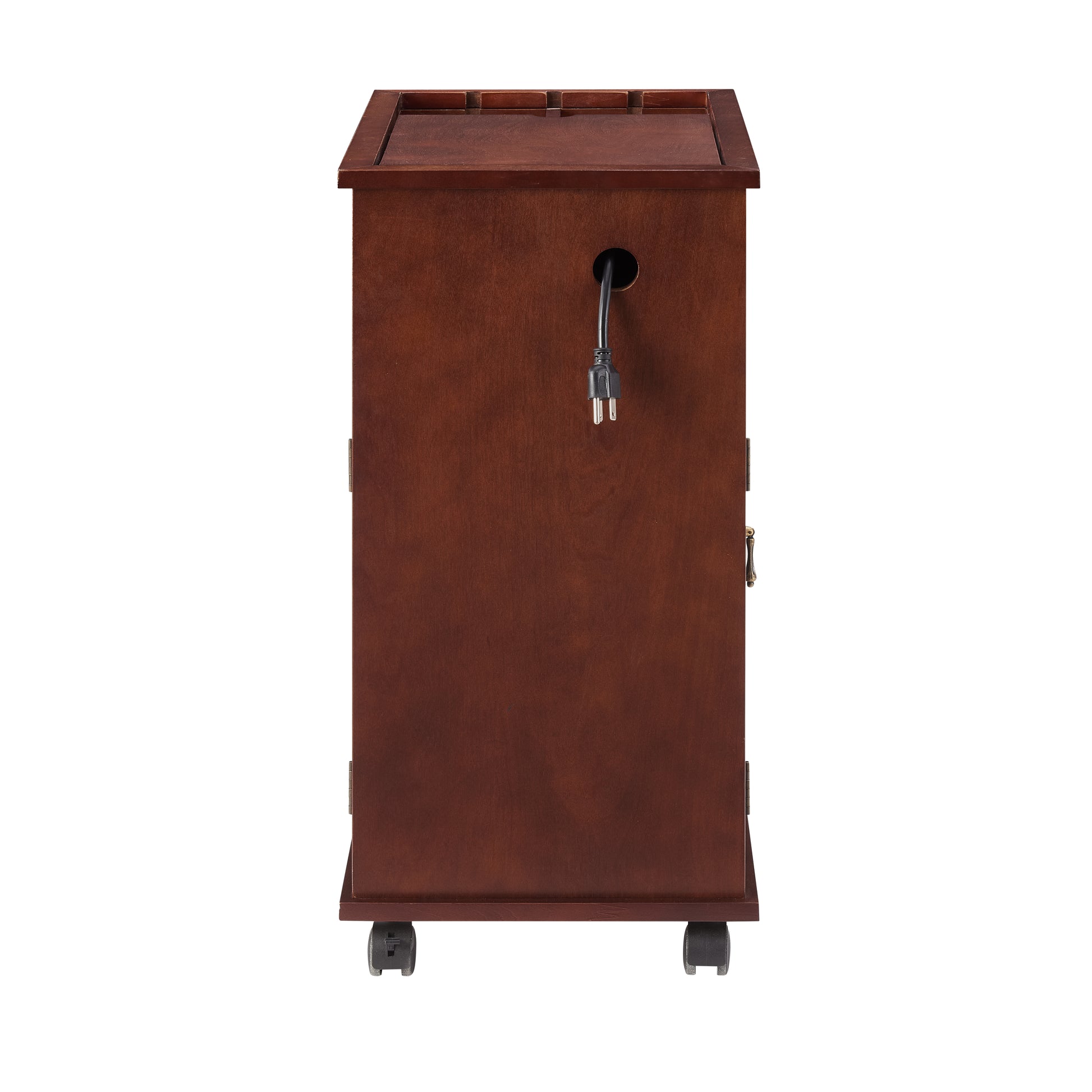 Powered Traditional End Table With Charging Station, Narrow Side Table With Usb Ports And Outlets, Nightstand With Storage, Bedside Tables With Wheels For Living Room, Bedroom,Red Walnut Walnut