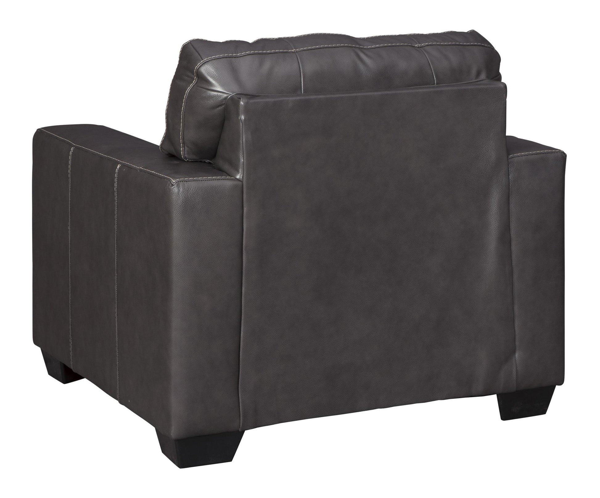Traditional Old School Leather Box Shaped Chair And A Half With Stitch Details, Black Black Wood