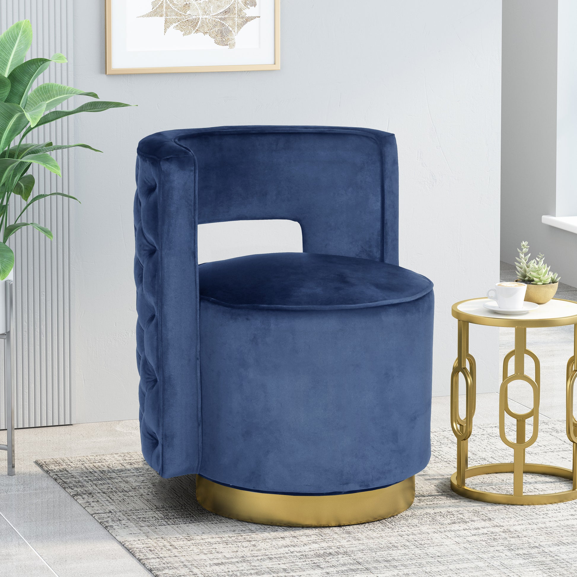 Swivel Arm Chair Blue Velvet