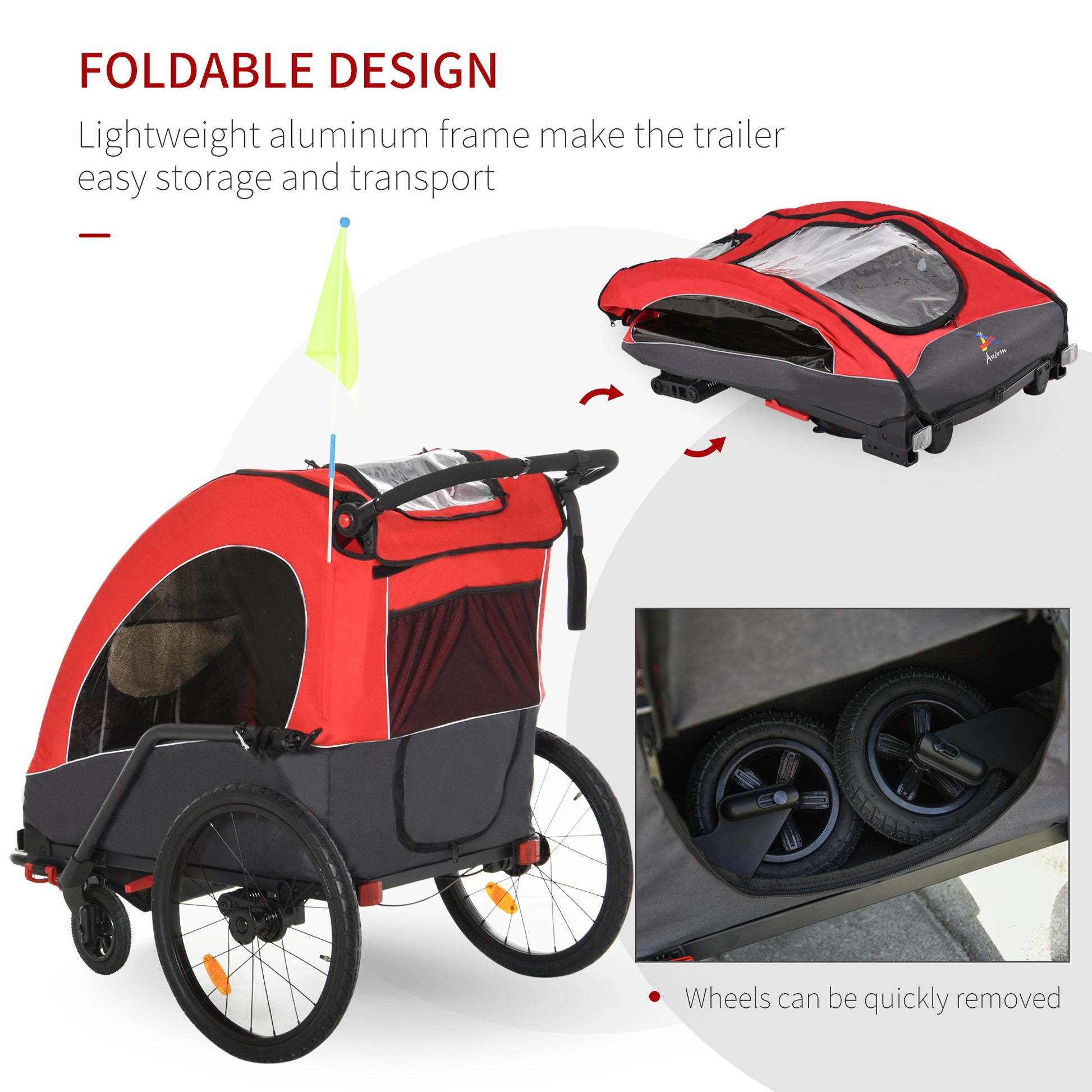 Aosom Bike Trailer For Kids 3 In1 Foldable Child Jogger Stroller Baby Stroller Transport Carrier With Shock Absorber System Rubber Tires Adjustable Handlebar Kid Bicycle Trailer Red And Grey Red Aluminum