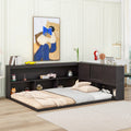 Full Floor Bed With L Shaped Bookcases, Sliding Doors,Without Slats,Espresso Full Espresso American Design Pine