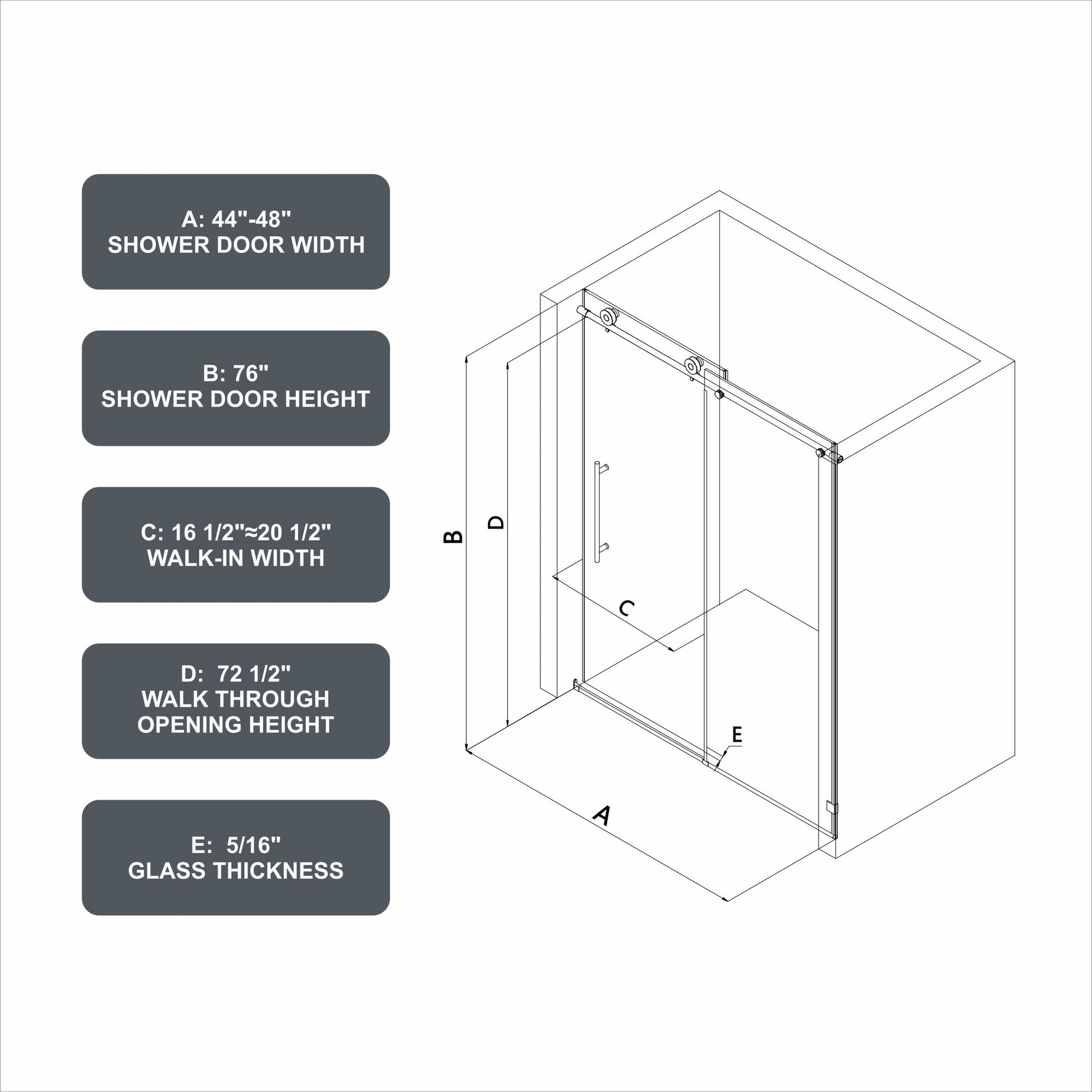 4876 Chrome Frameless One Fixed And One Shifted Shower Door, 70Mm 304 Stainless Steel Large Pulleys With Adjustable Soft Closing Function,With Nano Easy Cleaning And Stick Explosion Proof Menbrance Chrome Bathroom American Design,Minimalist Glass Metal