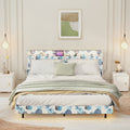 Queen Floating Bed Frame With Led Light And Charging Station Upholstered Platform Bed Frame Queen Size With Headboard And Hidden Storage Space, No Box Spring Needed, Blue Box Spring Not Required Queen Blue Geometry Metal Bedroom Bed Frame Velvet Velvet