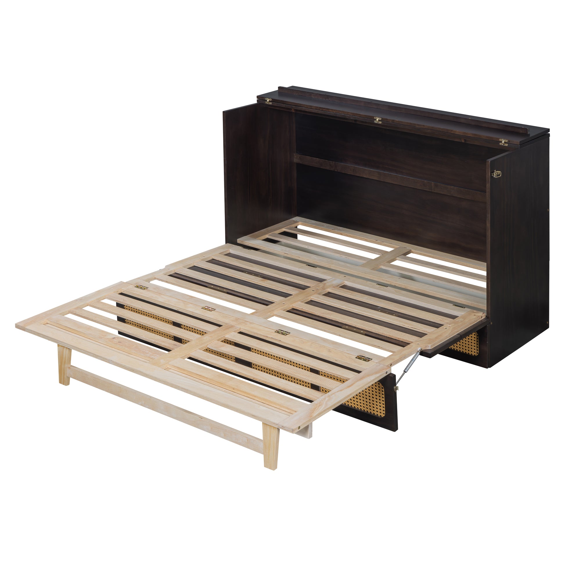 Queen Murphy Bed With Large Drawers,Espresso Queen Espresso Plywood