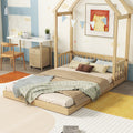 Full Roof Framed Headboard Floor Bed With Headboard Guardrails, Without Slats,Natural Full Natural American Design Pine