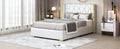 Full Size Upholstered Platform Bed With Metal Strips, Off White Full Off White Pu