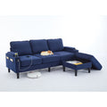 Blue Color Knock Down 3 Seat Combo Sofa With Storage Ottoman For Living Room Apartment Bedroom And Compact Room,Room, Upholstered Sectional Couch, L Shaped Bench With A Footrest, A Individual Stool White Wood Primary Living Space Heavy Duty Pine 3 Seat