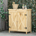 Outsunny Garden Storage Cabinet, Outdoor Tool Shed With Galvanized Top And Two Shelves For Yard Tools Or Pool Accessories, Natural Natural Wood Wood