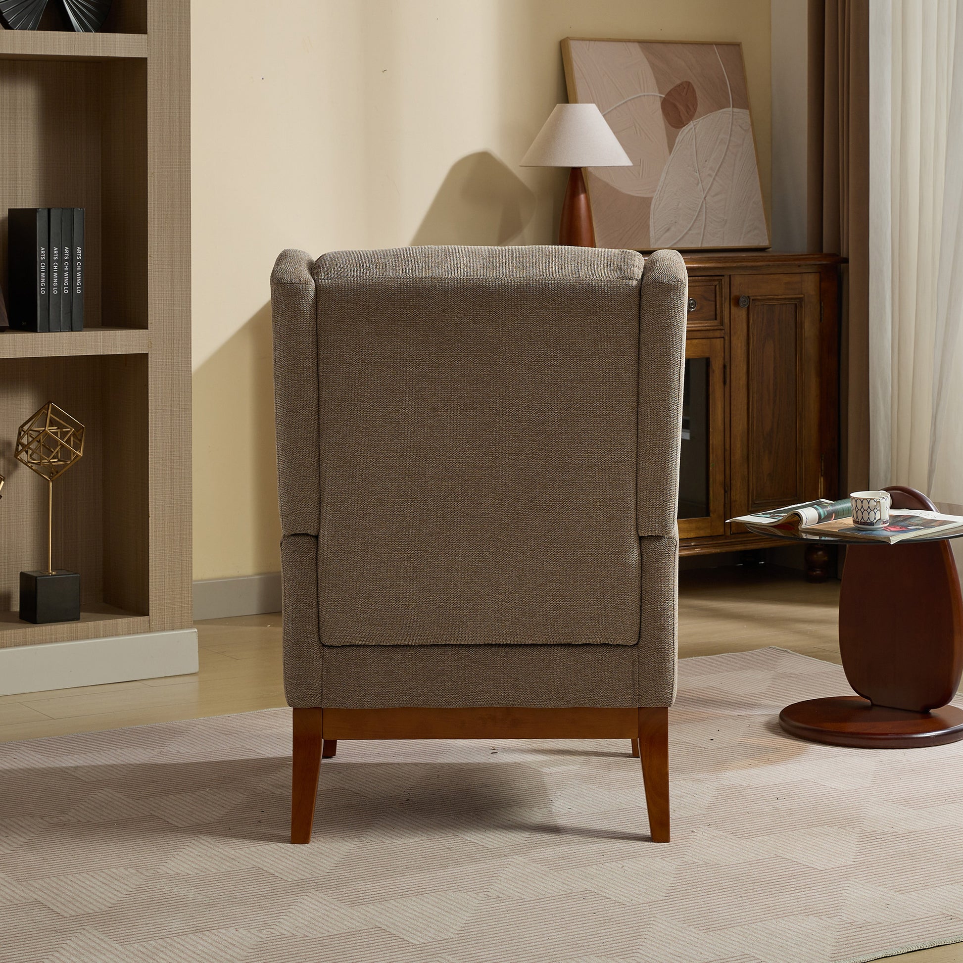 26.18" Wide Modern Accent Chair,Polyester Blend High Back Reading Chair ,Upholstered Armchair Club Chair,Single Sofa With Wood Legs For Living Room,Bedroom,Reading Room,Office,Taupe Taupe Foam