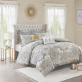 8 Piece Cotton Floral Printed Reversible Comforter Set Yellow Queen Queen Yellow Cotton