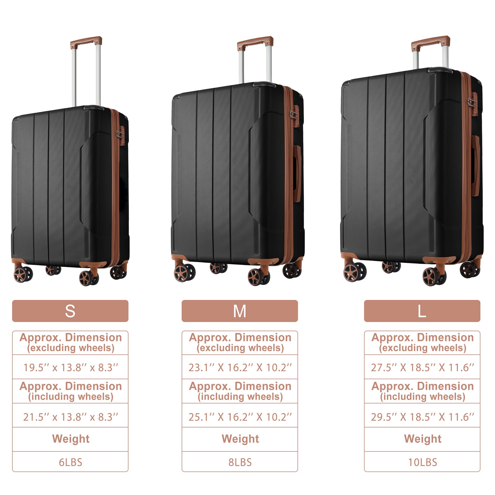 Hardshell Luggage, Lightweight Durable Abs Suitcases With Double Wheels, Expandable 28 Inch Checked Luggage 28" Single Luggage Black Brown Abs