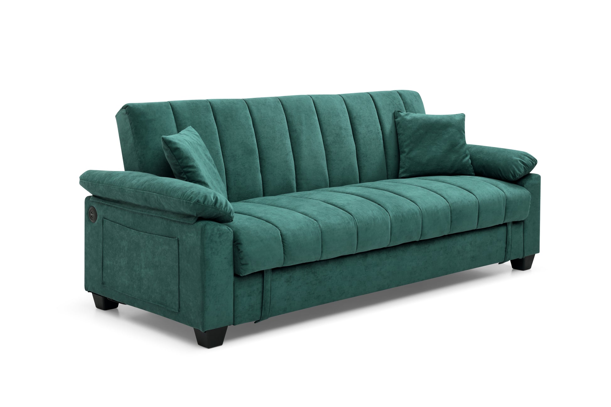 Sofa Bed Sleeper With Storage And One Side Pocket, Usb Charging Port, Swan Velvet Fabric Folding Futon Recliner For Living Room Furniture Apartment Bedroom Office Small Spaces, Green Green Navy Velvet Primary Living Space Medium Soft Modern Rubberwood