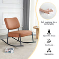 Pu Material Cushioned Rocking Chair, Unique Rocking Chair, Cushioned Seat, Brown Backrest Rocking Chair, Black Metal Legs. Comfortable Side Chairs In The Living Room, Bedroom, And Office Brown Pu