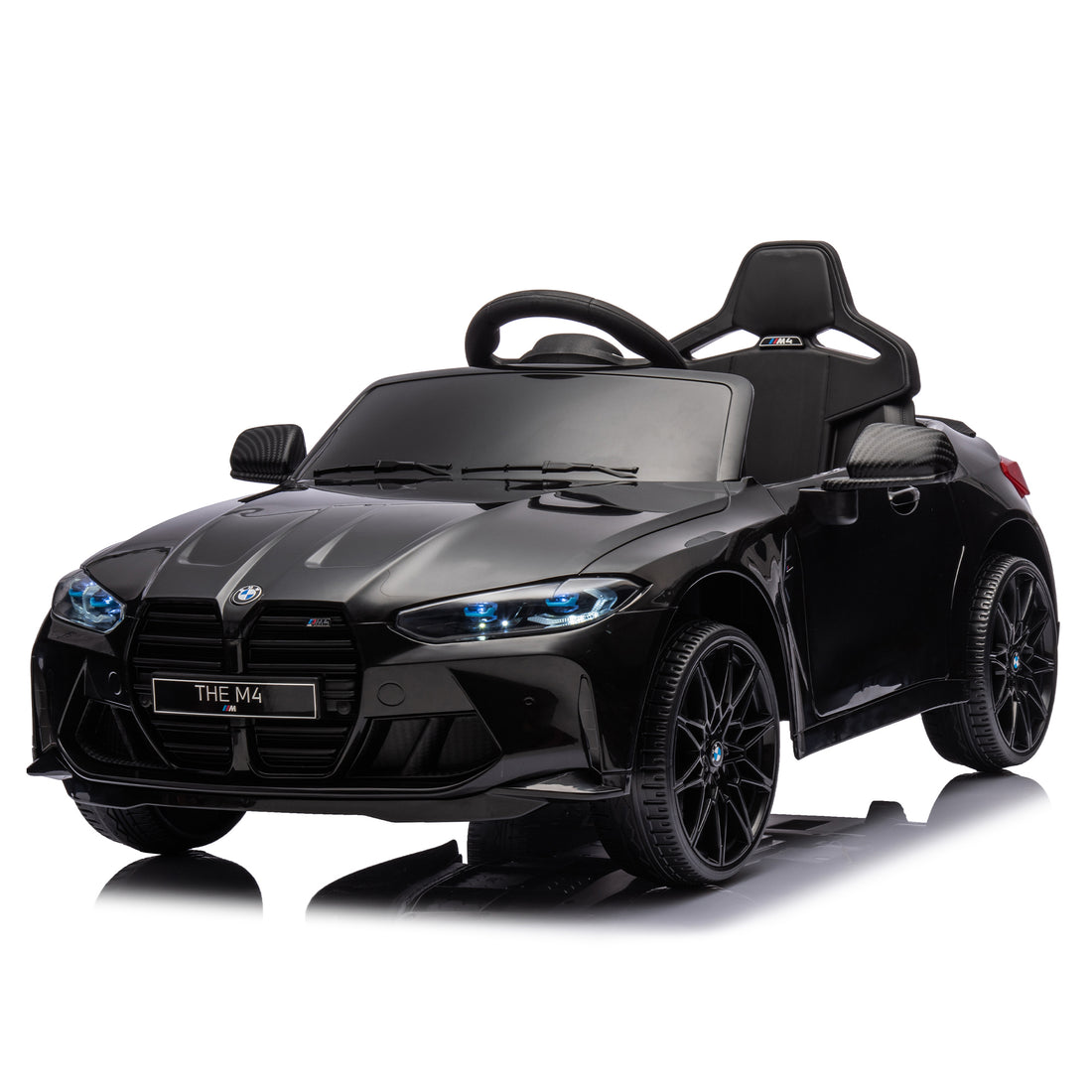 Bmw M4 12V Kids Ride On Toy Car 2.4G W Parents Remote Control,Three Speed Adjustable,Power Display, Usb,Mp3 ,Bluetooth,Led Light,Story,A Handle With Wheels And A Pull, Easy To Carry Black