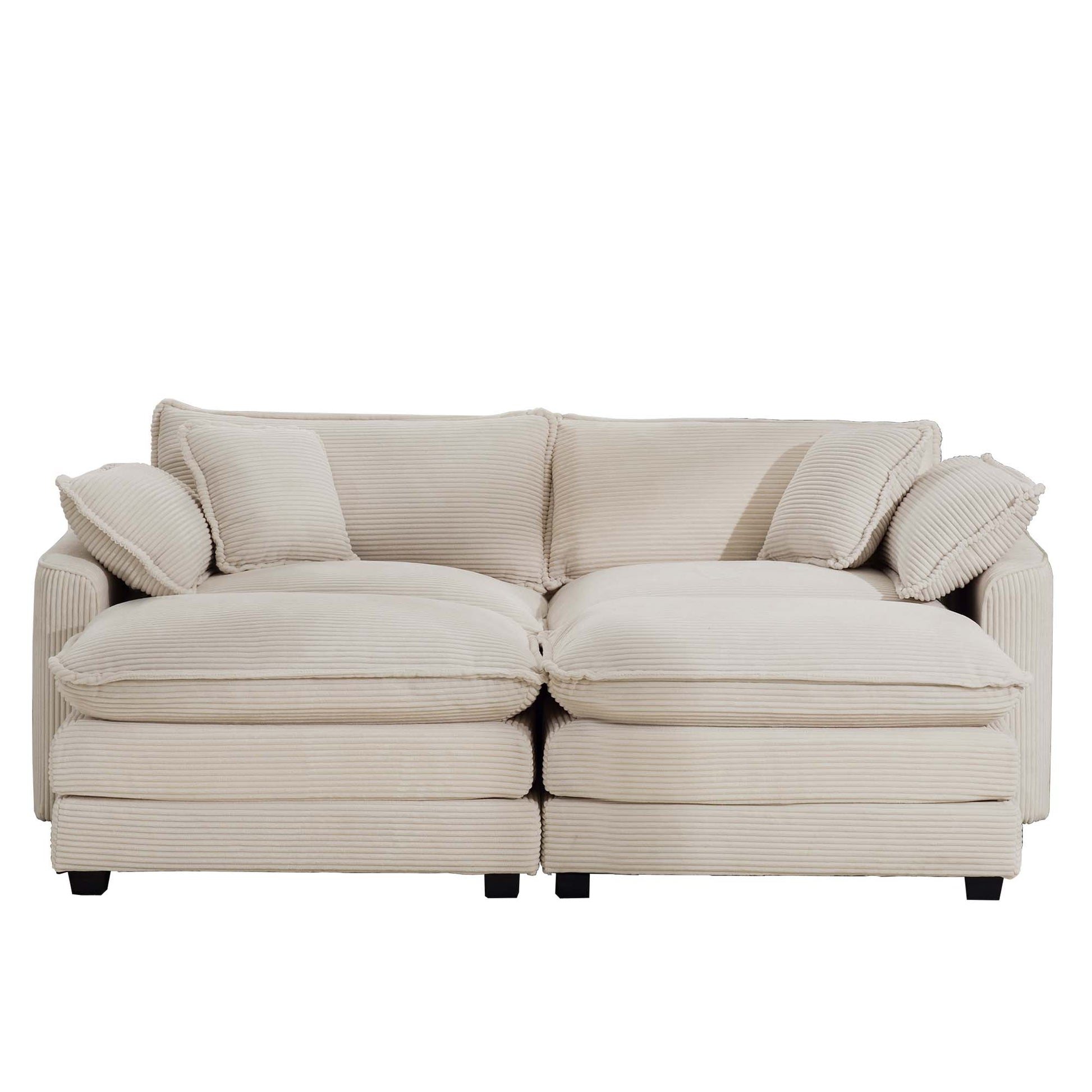 Corduroy Two Seater Sofa With 2 Footrest, 2 Seater Sofa With Ottoman To Work As Sofa Bed For Small Living Spaces, Light Beige Corduroy Sofa Beige Corduroy 2 Seat