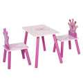 Qaba 3 Piece Kids Wooden Table And Chair Set With Crown Pattern Gift For Girls Toddlers Arts Reading Writing Age 2 4 Years Pink Pink Wood