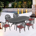 Cushions In Random Colors 7 Piece Set Of Cast Aluminum Patio Furniture With Cushions Yes Dining Set Black Seats 6 Rust Resistant Frame Water Resistant Cushion Garden & Outdoor Complete Patio Sets Aluminium