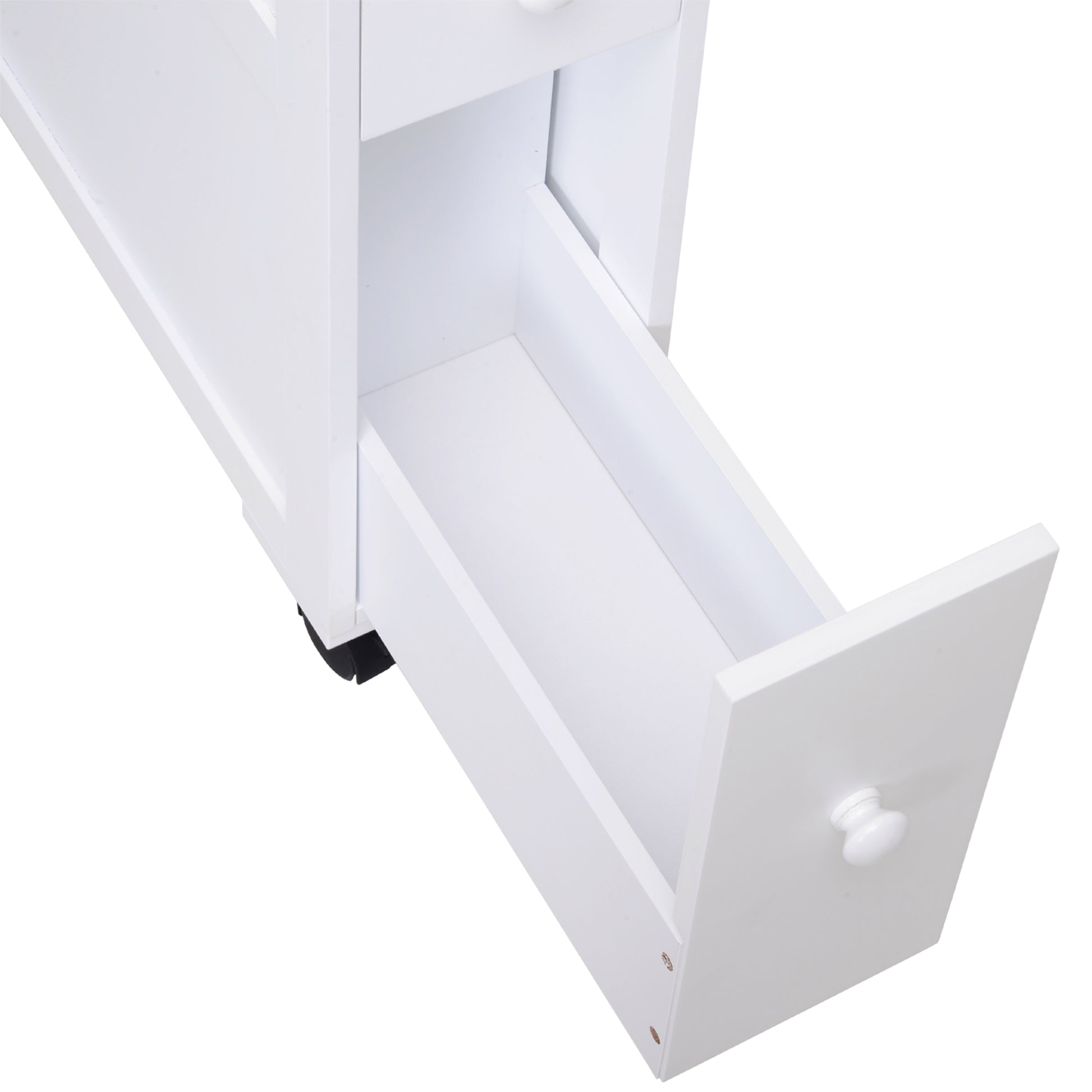 Homcom 6.25" X 20.5" X 28.25" Wood Rolling Narrow Bathroom Side Storage Cabinet White White Mdf