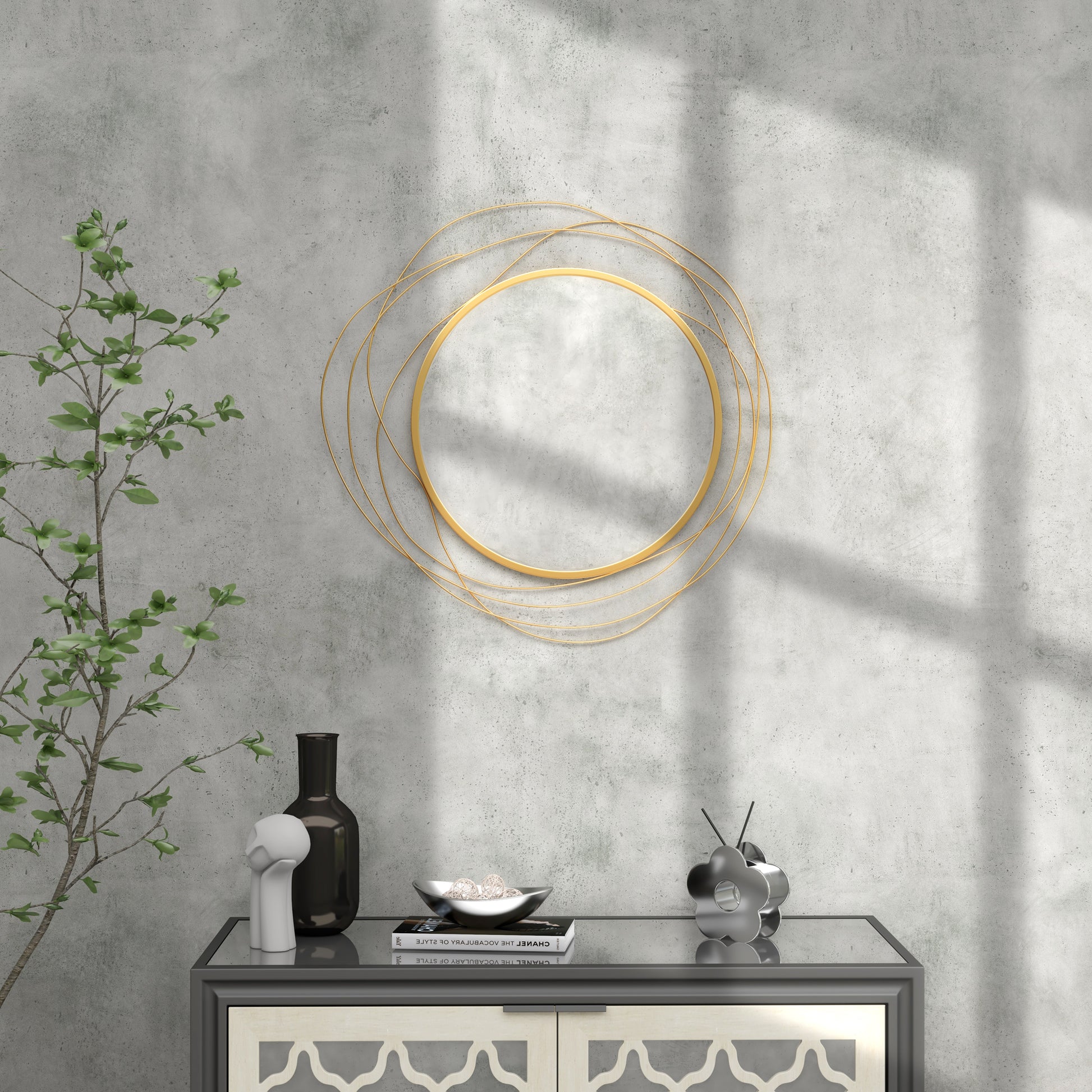 Homcom Metal Wall Art Modern Mirror Decor Home Hanging Wall Sculptures For Living Room Bedroom Dining Room, Gold Gold Mdf Glass