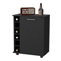 Rawlins Bar Cart With 6 Bottle Rack, Storage Cabine And Mobile Caster Wheels Black Particle Board Engineered Wood