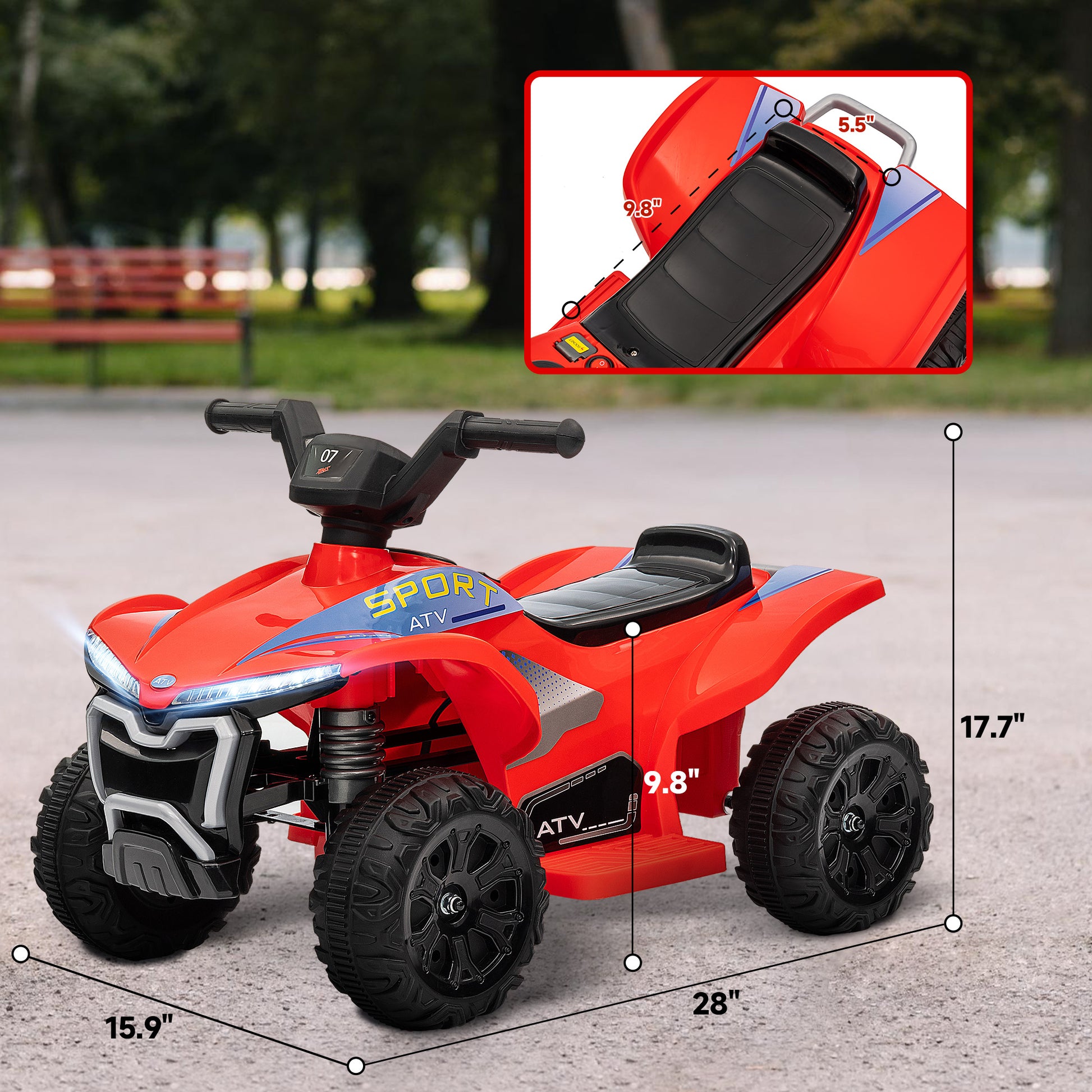 Qaba Kids Atv Quad, 6V Ride On Toy With 1.6Mph Max Speed, Rechargeable Battery, 4 Wheeler Battery Powered With Lights, Forward & Reverse For Toddlers, Red Red Polypropylene