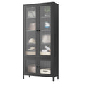 Large Metal Storage Cabinet Display Cabinet With 4 Glass Doors 5 Shelves Side Cabinet Bookcase Freestanding Cabinet For Bedroom Living Room Pantry Home Office Black, Fluted Tempered Glass Black Bedroom Classic Steel