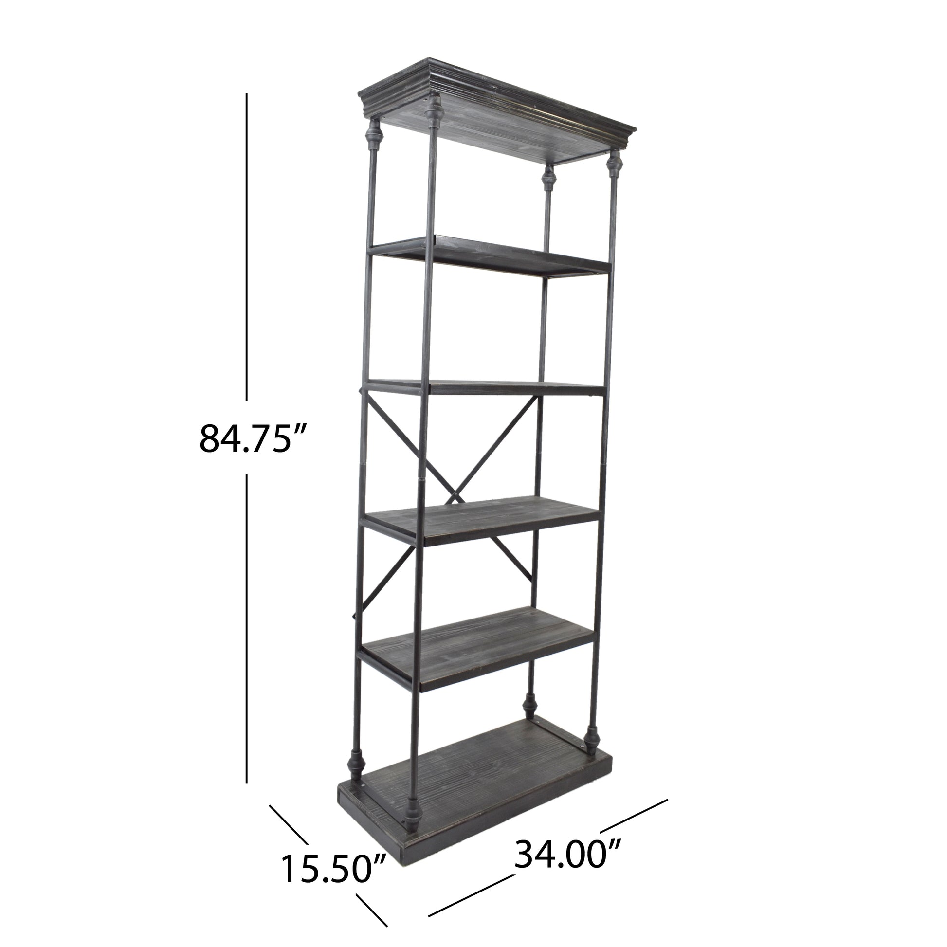 Metal Pipe Shelf With Fir Wood Grey Metal & Wood